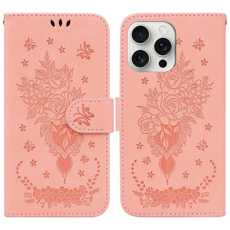 Butterfly Rose Embossed Leather Phone Case, For iPhone Air, For iPhone 16 Pro Max, For iPhone 16 Pro, For iPhone 16 Plus
