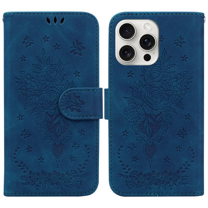 Butterfly Rose Embossed Leather Phone Case, For iPhone Air, For iPhone 16 Pro Max, For iPhone 16 Pro, For iPhone 16 Plus
