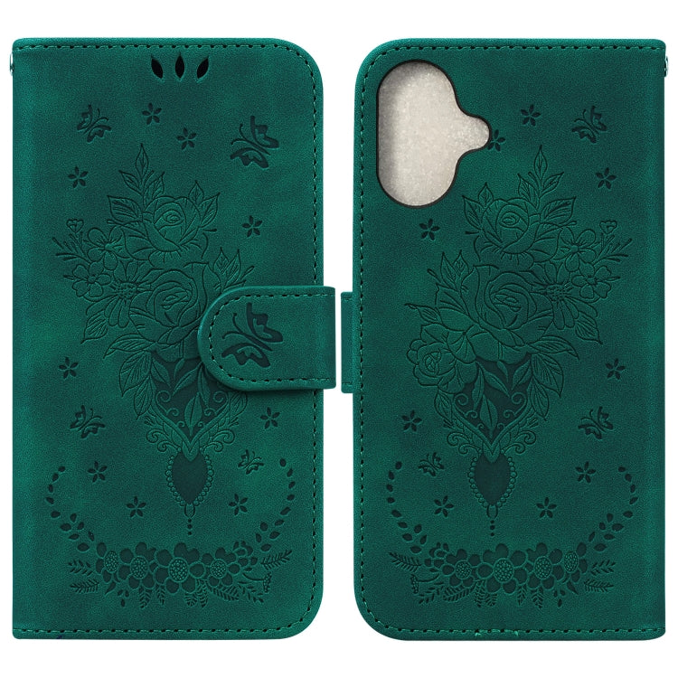 Butterfly Rose Embossed Leather Phone Case, For iPhone Air, For iPhone 16 Pro Max, For iPhone 16 Pro, For iPhone 16 Plus