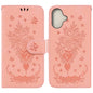 Butterfly Rose Embossed Leather Phone Case, For iPhone 16