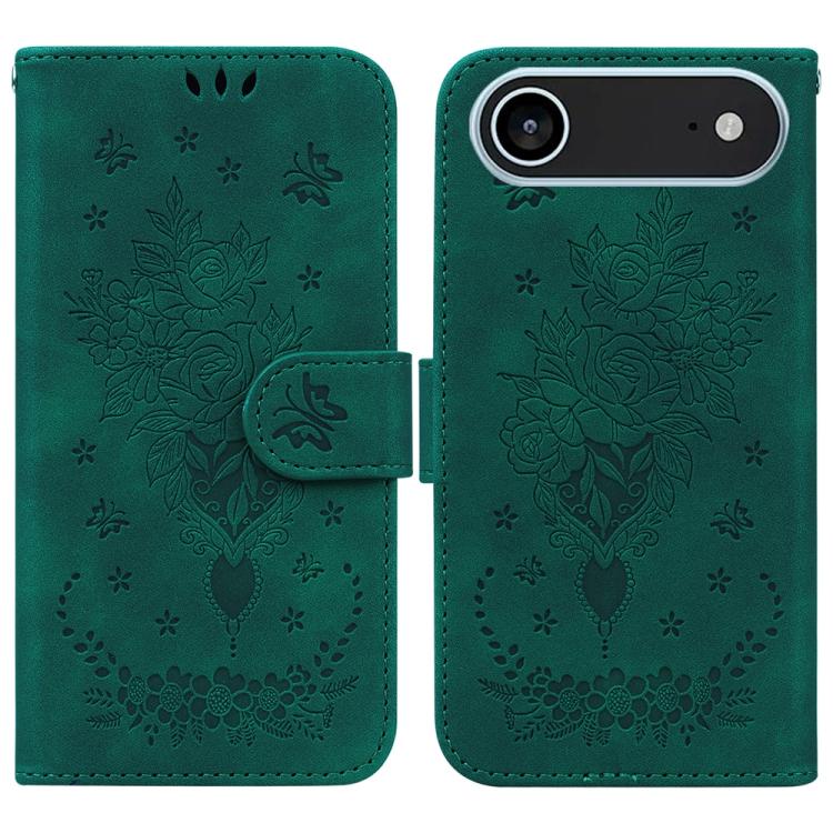 Butterfly Rose Embossed Leather Phone Case, For iPhone Air, For iPhone 16 Pro Max, For iPhone 16 Pro, For iPhone 16 Plus
