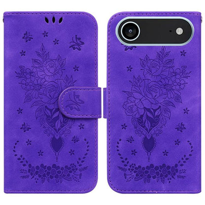 Butterfly Rose Embossed Leather Phone Case, For iPhone Air, For iPhone 16 Pro Max, For iPhone 16 Pro, For iPhone 16 Plus