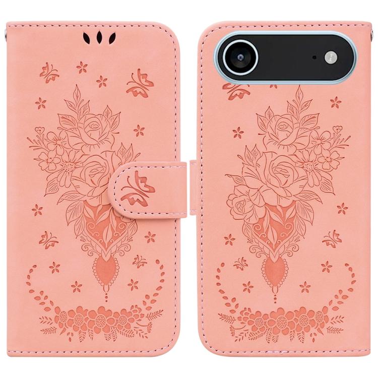 Butterfly Rose Embossed Leather Phone Case, For iPhone Air, For iPhone 16 Pro Max, For iPhone 16 Pro, For iPhone 16 Plus