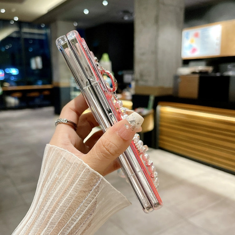 Pearlescent Shell Texture Heart Pattern Phone Case with Bracelet, For Samsung Galaxy Z Fold6, For Samsung Galaxy Z Fold5, For Samsung Galaxy Z Fold4, For Samsung Galaxy Z Fold3