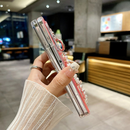 Pearlescent Shell Texture Heart Pattern Phone Case with Bracelet, For Samsung Galaxy Z Fold6, For Samsung Galaxy Z Fold5, For Samsung Galaxy Z Fold4, For Samsung Galaxy Z Fold3