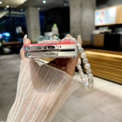 Pearlescent Shell Texture Heart Pattern Phone Case with Bracelet, For Samsung Galaxy Z Fold6, For Samsung Galaxy Z Fold5, For Samsung Galaxy Z Fold4, For Samsung Galaxy Z Fold3