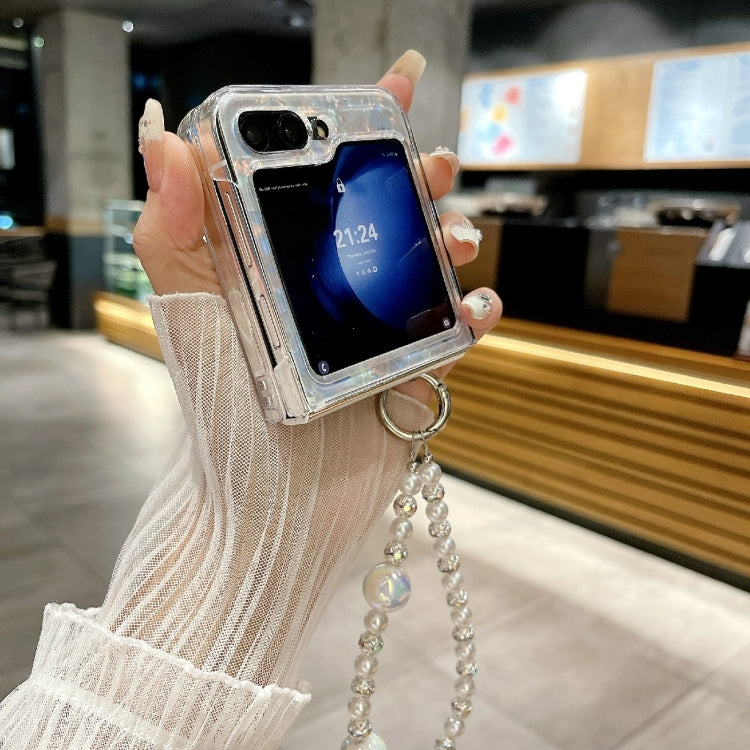 Pearlescent Shell Texture Heart Pattern Phone Case with Bracelet, For Samsung Galaxy Z Flip6 / Flip7 FE, For Samsung Galaxy Z Flip5