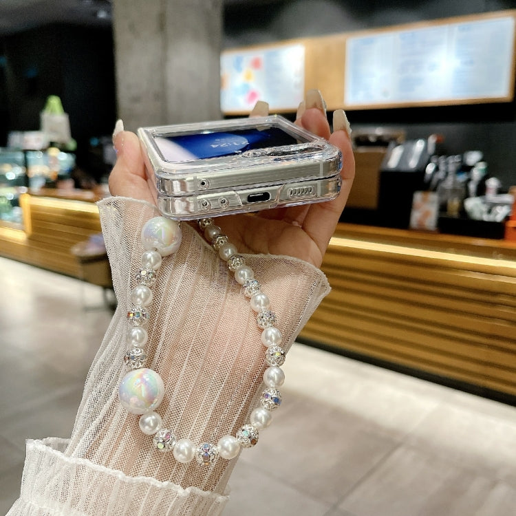 Pearlescent Shell Texture Heart Pattern Phone Case with Bracelet, For Samsung Galaxy Z Flip6 / Flip7 FE, For Samsung Galaxy Z Flip5