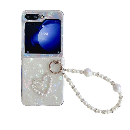 Pearlescent Shell Texture Heart Pattern Phone Case with Bracelet, For Samsung Galaxy Z Flip6 / Flip7 FE, For Samsung Galaxy Z Flip5