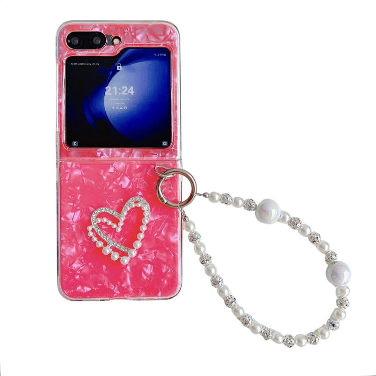 Pearlescent Shell Texture Heart Pattern Phone Case with Bracelet, For Samsung Galaxy Z Flip6 / Flip7 FE, For Samsung Galaxy Z Flip5