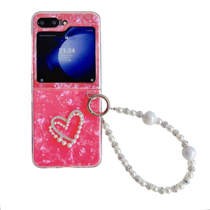 Pearlescent Shell Texture Heart Pattern Phone Case with Bracelet, For Samsung Galaxy Z Flip6 / Flip7 FE, For Samsung Galaxy Z Flip5