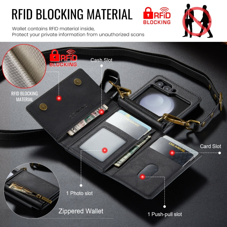 DG.MING M5 Series Zip RFID Multi Card Detachable Leather Phone Case with Long Lanyard