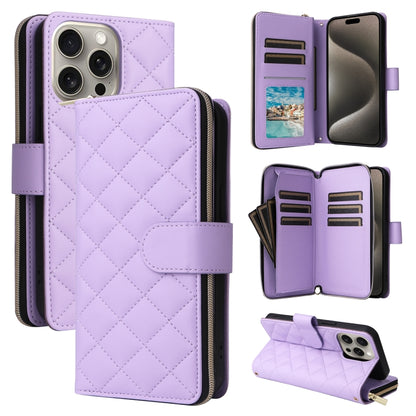 Crossbody Rhombic Zipper Tower Buckle Leather Phone Case with Lanyard, For iPhone 16, For iPhone 15 Pro Max, For iPhone 15 Pro, For iPhone 15 Plus / 14 Plus
