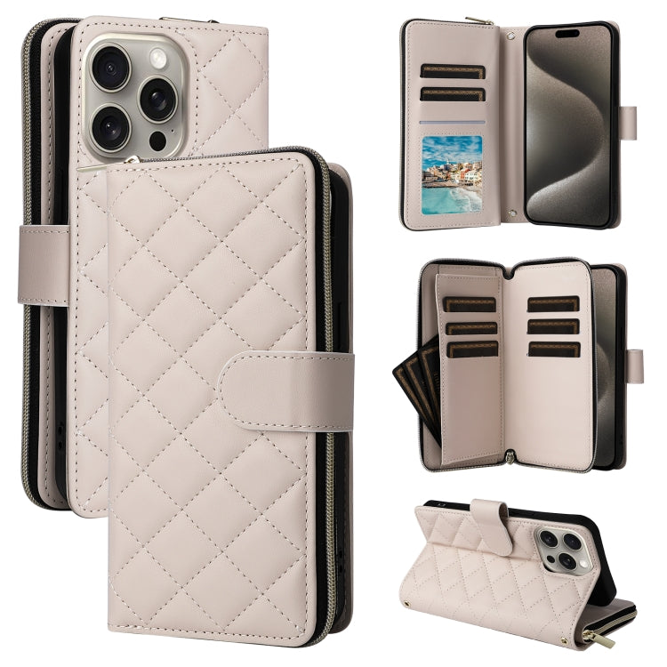 Crossbody Rhombic Zipper Tower Buckle Leather Phone Case with Lanyard, For iPhone 16, For iPhone 15 Pro Max, For iPhone 15 Pro, For iPhone 15 Plus / 14 Plus