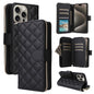 Crossbody Rhombic Zipper Tower Buckle Leather Phone Case with Lanyard, For iPhone 16, For iPhone 15 Pro Max, For iPhone 15 Pro, For iPhone 15 Plus / 14 Plus