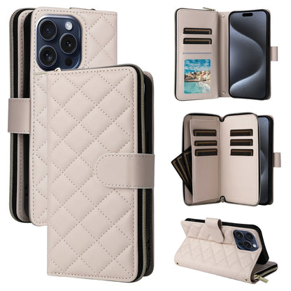 Crossbody Rhombic Zipper Tower Buckle Leather Phone Case with Lanyard, For iPhone 16, For iPhone 15 Pro Max, For iPhone 15 Pro, For iPhone 15 Plus / 14 Plus