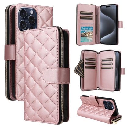 Crossbody Rhombic Zipper Tower Buckle Leather Phone Case with Lanyard, For iPhone 16, For iPhone 15 Pro Max, For iPhone 15 Pro, For iPhone 15 Plus / 14 Plus