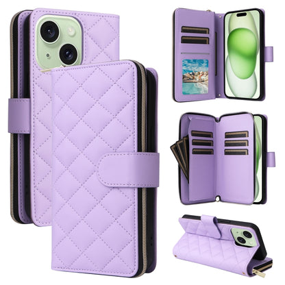 Crossbody Rhombic Zipper Tower Buckle Leather Phone Case with Lanyard, For iPhone 16, For iPhone 15 Pro Max, For iPhone 15 Pro, For iPhone 15 Plus / 14 Plus