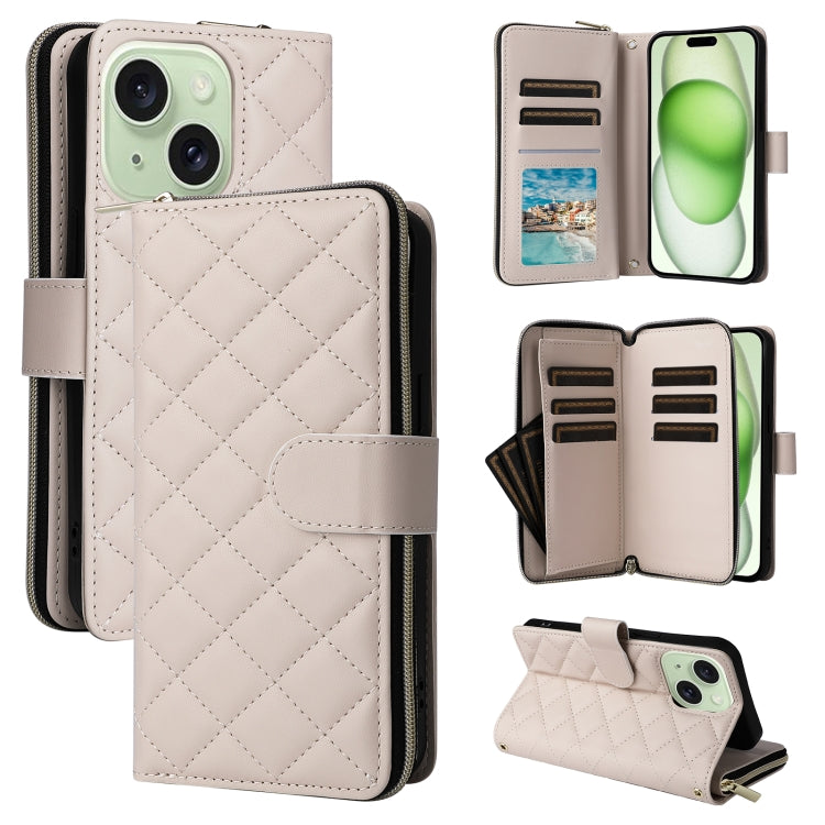 Crossbody Rhombic Zipper Tower Buckle Leather Phone Case with Lanyard, For iPhone 16, For iPhone 15 Pro Max, For iPhone 15 Pro, For iPhone 15 Plus / 14 Plus