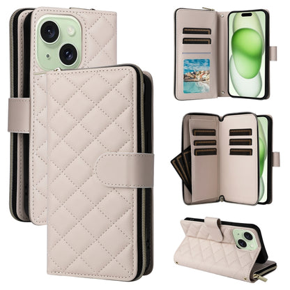 Crossbody Rhombic Zipper Tower Buckle Leather Phone Case with Lanyard, For iPhone 16, For iPhone 15 Pro Max, For iPhone 15 Pro, For iPhone 15 Plus / 14 Plus