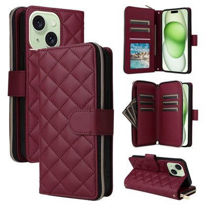 Crossbody Rhombic Zipper Tower Buckle Leather Phone Case with Lanyard, For iPhone 16, For iPhone 15 Pro Max, For iPhone 15 Pro, For iPhone 15 Plus / 14 Plus