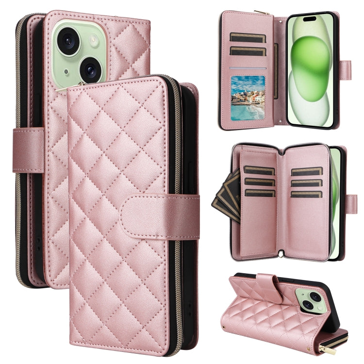Crossbody Rhombic Zipper Tower Buckle Leather Phone Case with Lanyard, For iPhone 16, For iPhone 15 Pro Max, For iPhone 15 Pro, For iPhone 15 Plus / 14 Plus