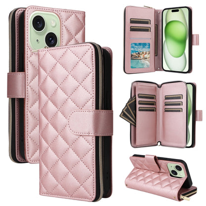 Crossbody Rhombic Zipper Tower Buckle Leather Phone Case with Lanyard, For iPhone 16, For iPhone 15 Pro Max, For iPhone 15 Pro, For iPhone 15 Plus / 14 Plus