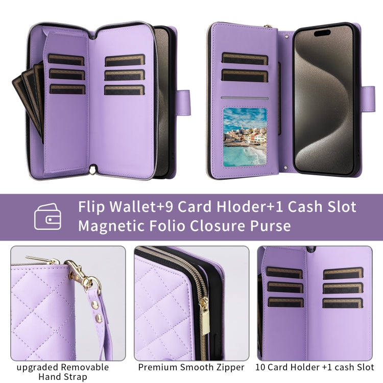 Crossbody Rhombic Zipper Tower Buckle Leather Phone Case with Lanyard, For iPhone 15, For iPhone 14 / 13, For iPhone 14 Pro, For iPhone 14 Pro Max