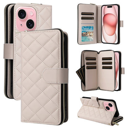 Crossbody Rhombic Zipper Tower Buckle Leather Phone Case with Lanyard, For iPhone 15, For iPhone 14 / 13, For iPhone 14 Pro, For iPhone 14 Pro Max