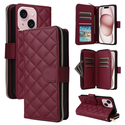 Crossbody Rhombic Zipper Tower Buckle Leather Phone Case with Lanyard, For iPhone 15, For iPhone 14 / 13, For iPhone 14 Pro, For iPhone 14 Pro Max