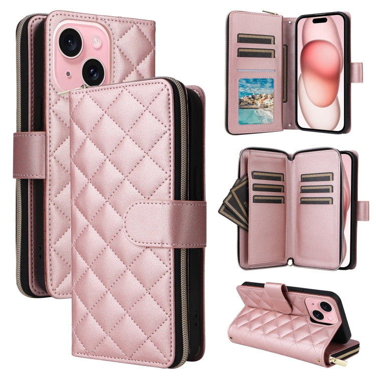 Crossbody Rhombic Zipper Tower Buckle Leather Phone Case with Lanyard, For iPhone 15, For iPhone 14 / 13, For iPhone 14 Pro, For iPhone 14 Pro Max