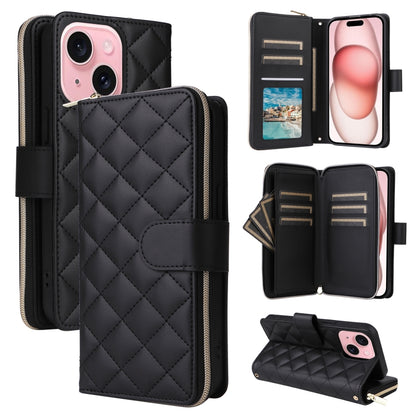 Crossbody Rhombic Zipper Tower Buckle Leather Phone Case with Lanyard, For iPhone 15, For iPhone 14 / 13, For iPhone 14 Pro, For iPhone 14 Pro Max
