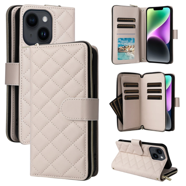 Crossbody Rhombic Zipper Tower Buckle Leather Phone Case with Lanyard, For iPhone 15, For iPhone 14 / 13, For iPhone 14 Pro, For iPhone 14 Pro Max