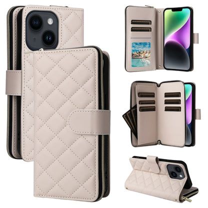Crossbody Rhombic Zipper Tower Buckle Leather Phone Case with Lanyard, For iPhone 15, For iPhone 14 / 13, For iPhone 14 Pro, For iPhone 14 Pro Max