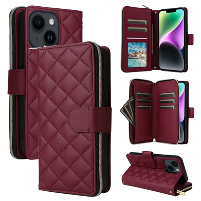 Crossbody Rhombic Zipper Tower Buckle Leather Phone Case with Lanyard, For iPhone 15, For iPhone 14 / 13, For iPhone 14 Pro, For iPhone 14 Pro Max