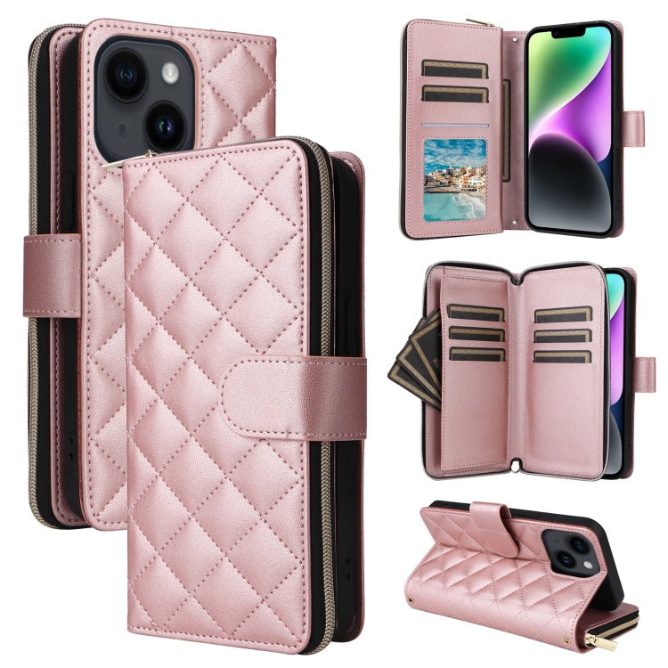 Crossbody Rhombic Zipper Tower Buckle Leather Phone Case with Lanyard, For iPhone 15, For iPhone 14 / 13, For iPhone 14 Pro, For iPhone 14 Pro Max
