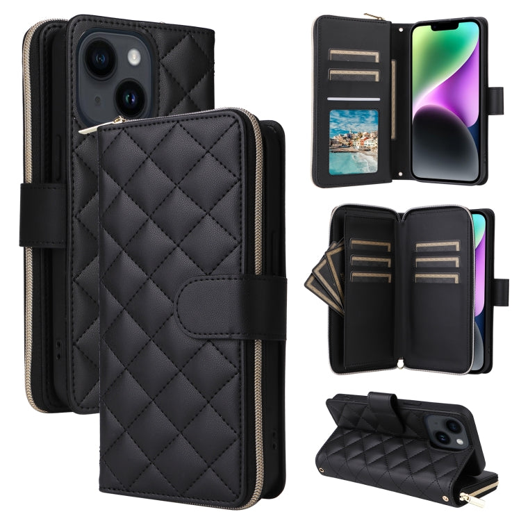 Crossbody Rhombic Zipper Tower Buckle Leather Phone Case with Lanyard, For iPhone 15, For iPhone 14 / 13, For iPhone 14 Pro, For iPhone 14 Pro Max