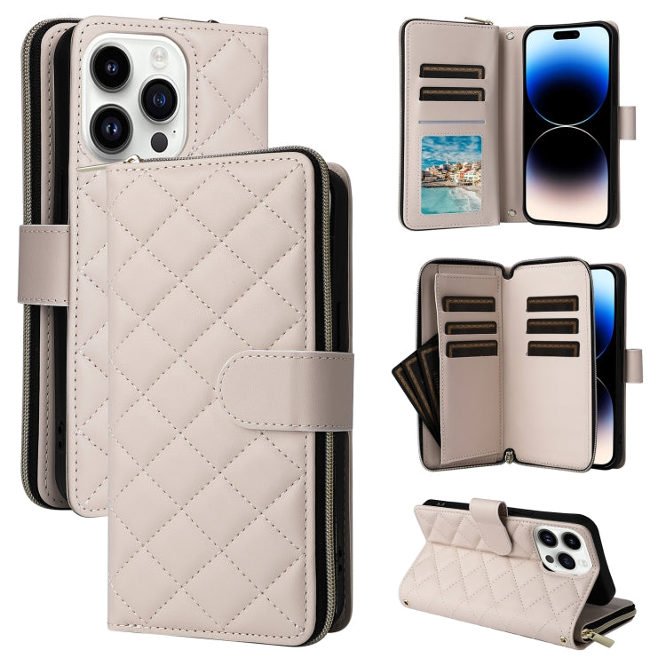 Crossbody Rhombic Zipper Tower Buckle Leather Phone Case with Lanyard, For iPhone 15, For iPhone 14 / 13, For iPhone 14 Pro, For iPhone 14 Pro Max
