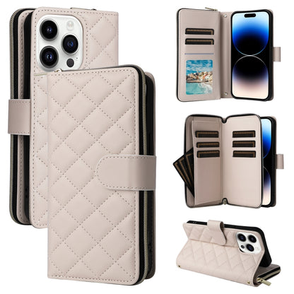 Crossbody Rhombic Zipper Tower Buckle Leather Phone Case with Lanyard, For iPhone 15, For iPhone 14 / 13, For iPhone 14 Pro, For iPhone 14 Pro Max