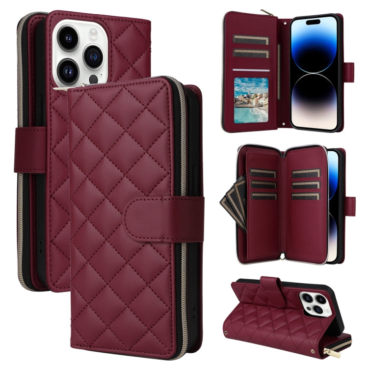 Crossbody Rhombic Zipper Tower Buckle Leather Phone Case with Lanyard, For iPhone 15, For iPhone 14 / 13, For iPhone 14 Pro, For iPhone 14 Pro Max