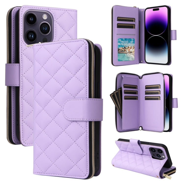 Crossbody Rhombic Zipper Tower Buckle Leather Phone Case with Lanyard, For iPhone 15, For iPhone 14 / 13, For iPhone 14 Pro, For iPhone 14 Pro Max