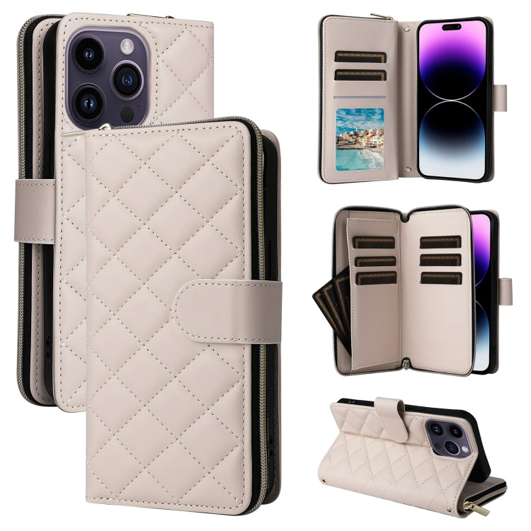Crossbody Rhombic Zipper Tower Buckle Leather Phone Case with Lanyard, For iPhone 15, For iPhone 14 / 13, For iPhone 14 Pro, For iPhone 14 Pro Max