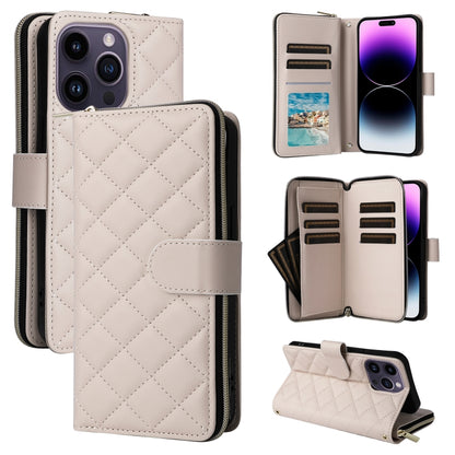 Crossbody Rhombic Zipper Tower Buckle Leather Phone Case with Lanyard, For iPhone 15, For iPhone 14 / 13, For iPhone 14 Pro, For iPhone 14 Pro Max