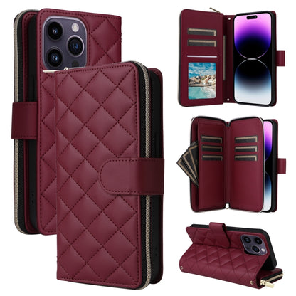 Crossbody Rhombic Zipper Tower Buckle Leather Phone Case with Lanyard, For iPhone 15, For iPhone 14 / 13, For iPhone 14 Pro, For iPhone 14 Pro Max