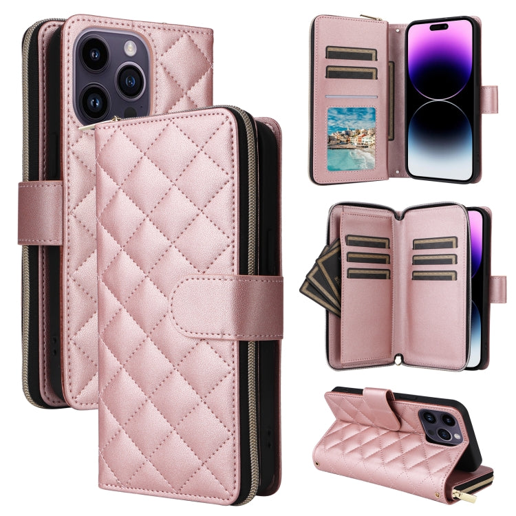 Crossbody Rhombic Zipper Tower Buckle Leather Phone Case with Lanyard, For iPhone 15, For iPhone 14 / 13, For iPhone 14 Pro, For iPhone 14 Pro Max