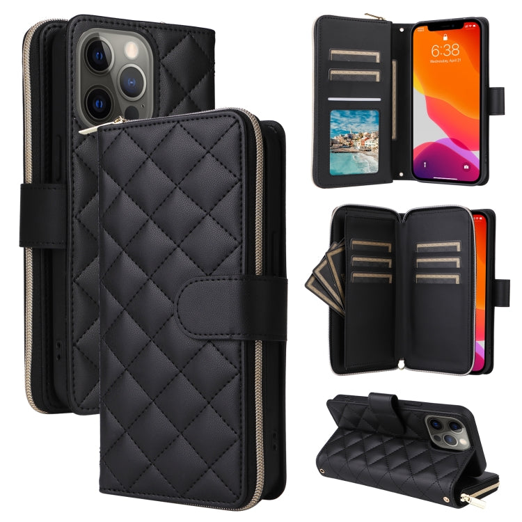 Crossbody Rhombic Zipper Tower Buckle Leather Phone Case with Lanyard, For iPhone 12 / 12 Pro, For iPhone 12 Pro Max, For iPhone 12 mini, For iPhone 11 Pro Max