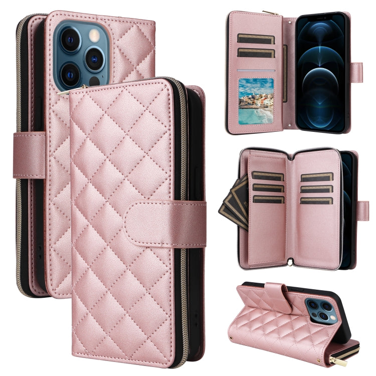 Crossbody Rhombic Zipper Tower Buckle Leather Phone Case with Lanyard, For iPhone 12 / 12 Pro, For iPhone 12 Pro Max, For iPhone 12 mini, For iPhone 11 Pro Max