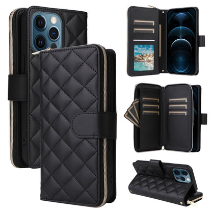 Crossbody Rhombic Zipper Tower Buckle Leather Phone Case with Lanyard, For iPhone 12 / 12 Pro, For iPhone 12 Pro Max, For iPhone 12 mini, For iPhone 11 Pro Max