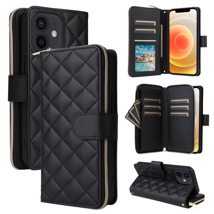 Crossbody Rhombic Zipper Tower Buckle Leather Phone Case with Lanyard, For iPhone 12 / 12 Pro, For iPhone 12 Pro Max, For iPhone 12 mini, For iPhone 11 Pro Max