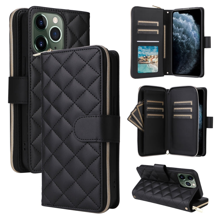 Crossbody Rhombic Zipper Tower Buckle Leather Phone Case with Lanyard, For iPhone 12 / 12 Pro, For iPhone 12 Pro Max, For iPhone 12 mini, For iPhone 11 Pro Max